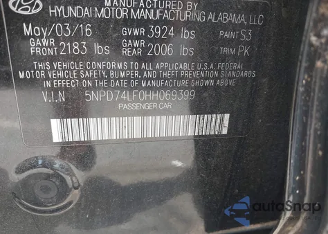 2017 Hyundai Elantra Se z USA, uszkodzony, nr VIN 5NPD74LF0HH069399